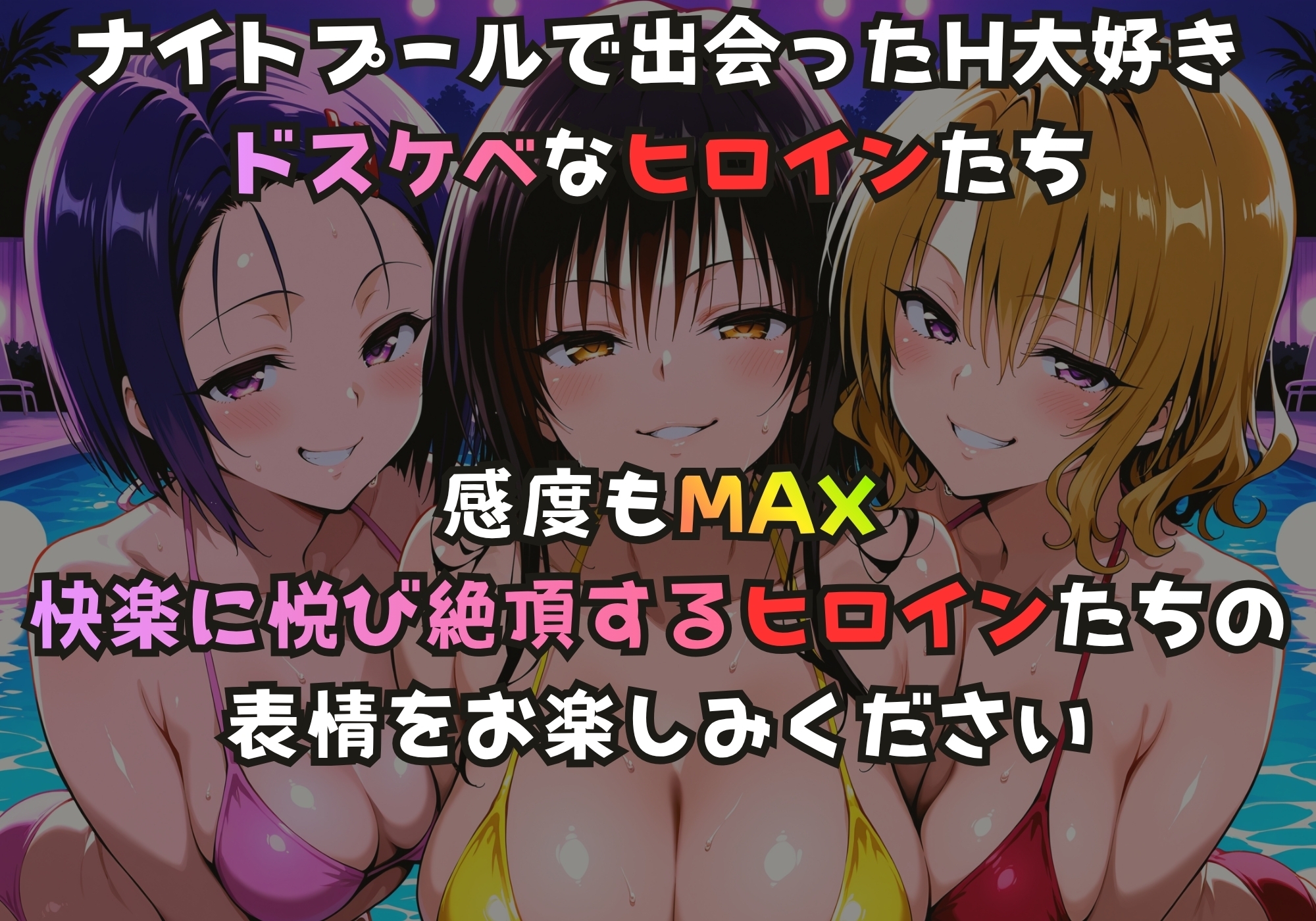 ナイトプールでガンギマるドスケベヒロイン 古手川〇&西連寺〇菜&籾岡〇紗