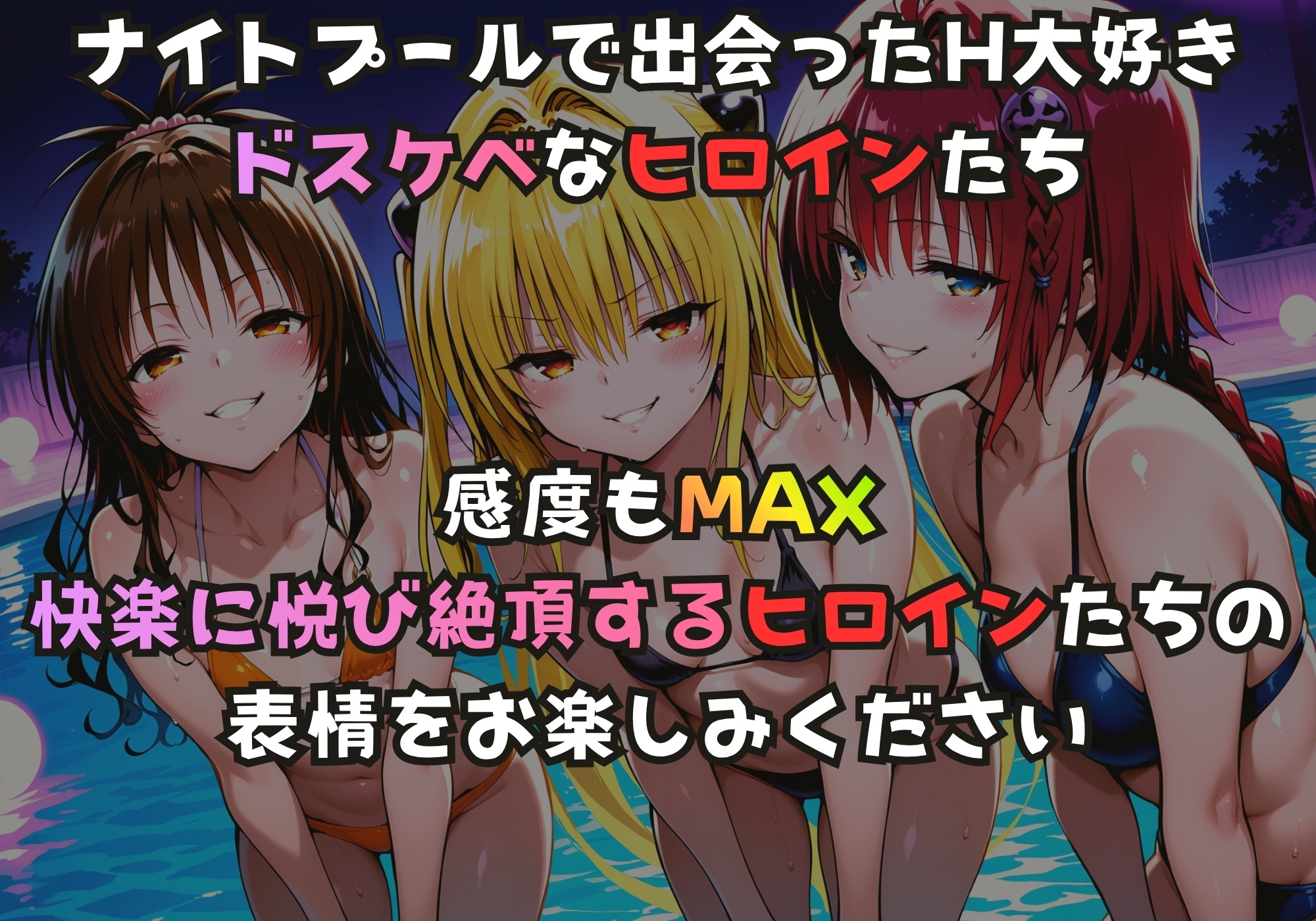 ナイトプールでガンギマるドスケベヒロイン 結城〇柑&金色〇闇&黒咲〇亜