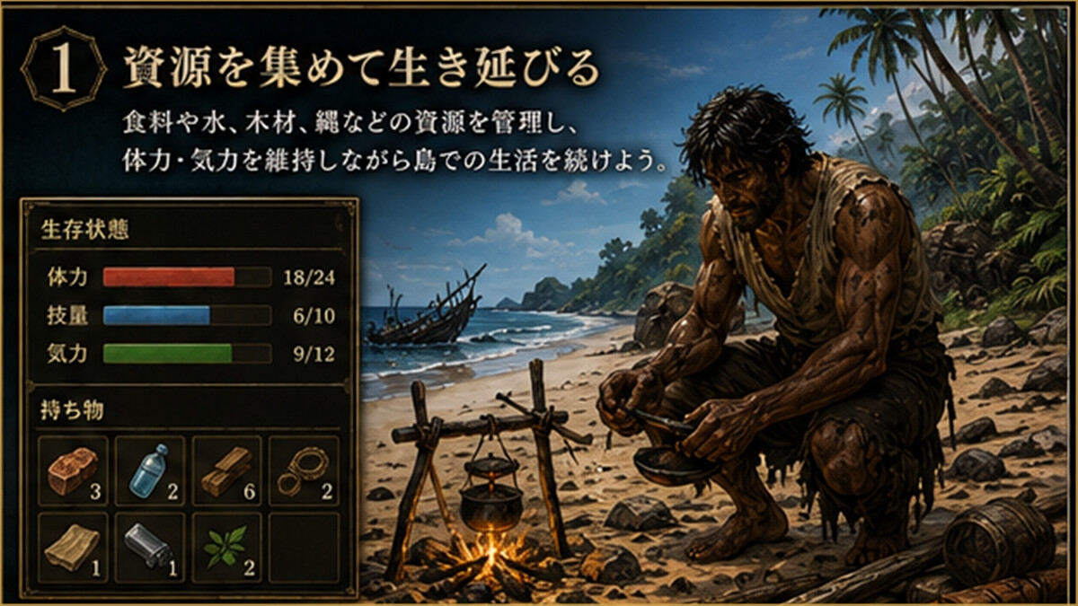 【孤島探索×サバイバルゲームブック】黒帆島漂流記 – Preview 2