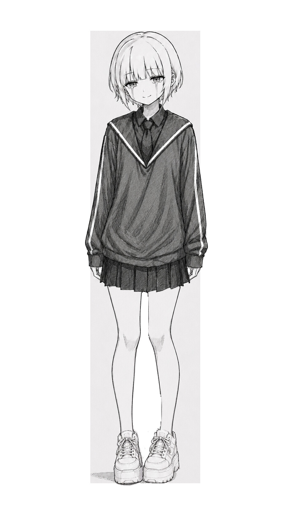 【立ち絵素材PSD/2000通り以上】モノクロちゃん|表情差分+衣装4種+靴2種|商用OK・R-18OK・加工OK【AI使用素材】 – Preview 3
