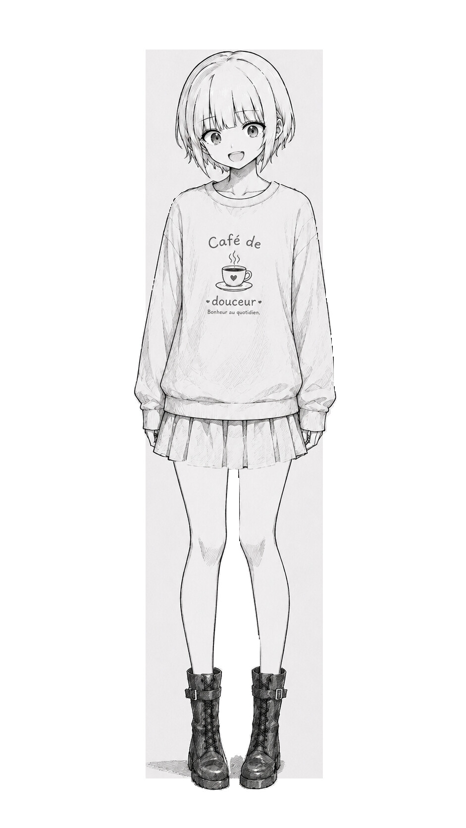 【立ち絵素材PSD/2000通り以上】モノクロちゃん|表情差分+衣装4種+靴2種|商用OK・R-18OK・加工OK【AI使用素材】 – Preview 5