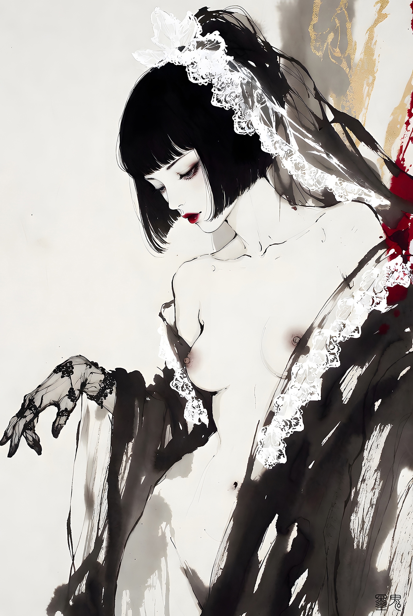 【5000px超高画質】妖艶なる紅黒の和服～乱された振袖と極上の純欲水彩CG集～