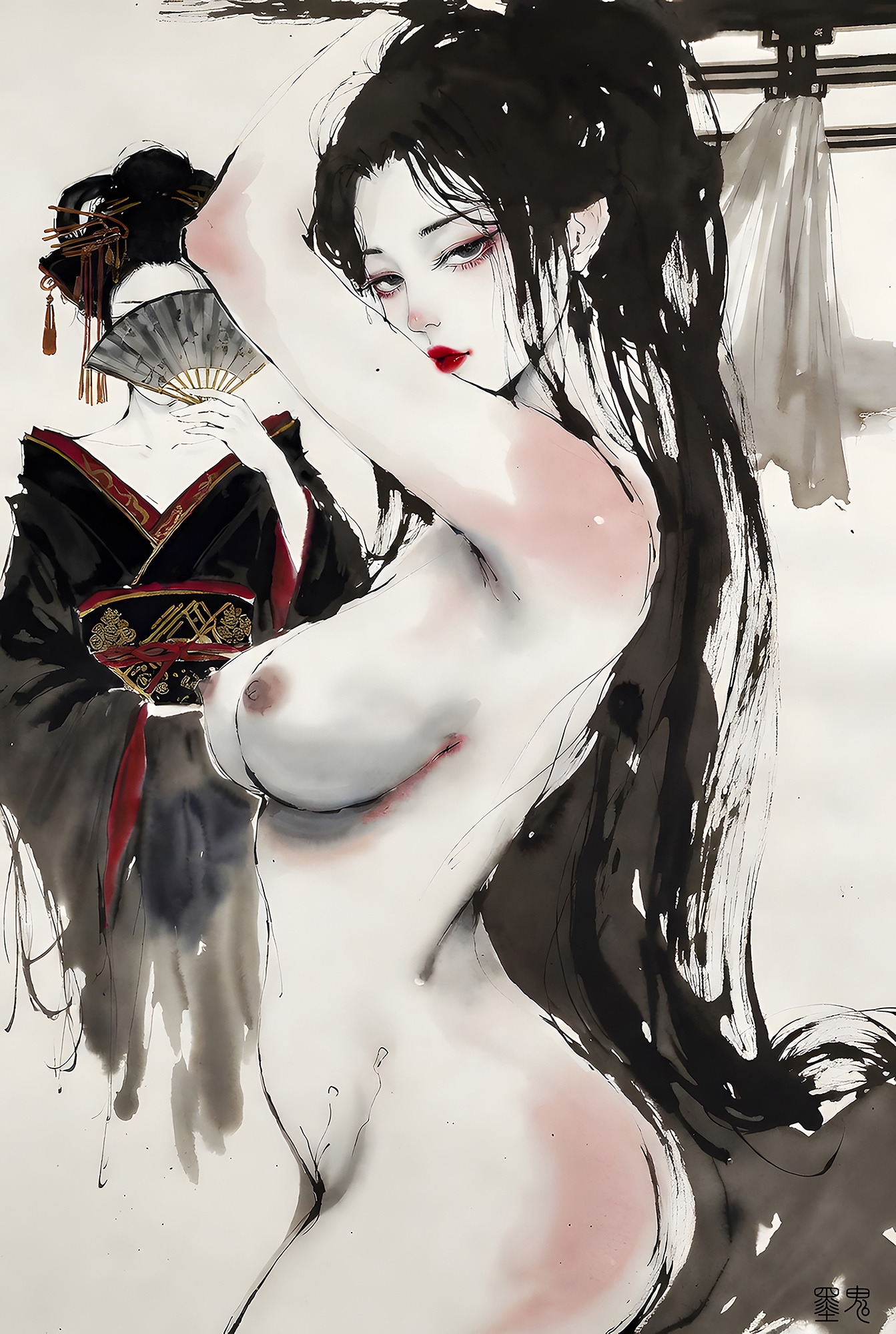 【5000px超高画質】妖艶なる紅黒の和服～乱された振袖と極上の純欲水彩CG集～