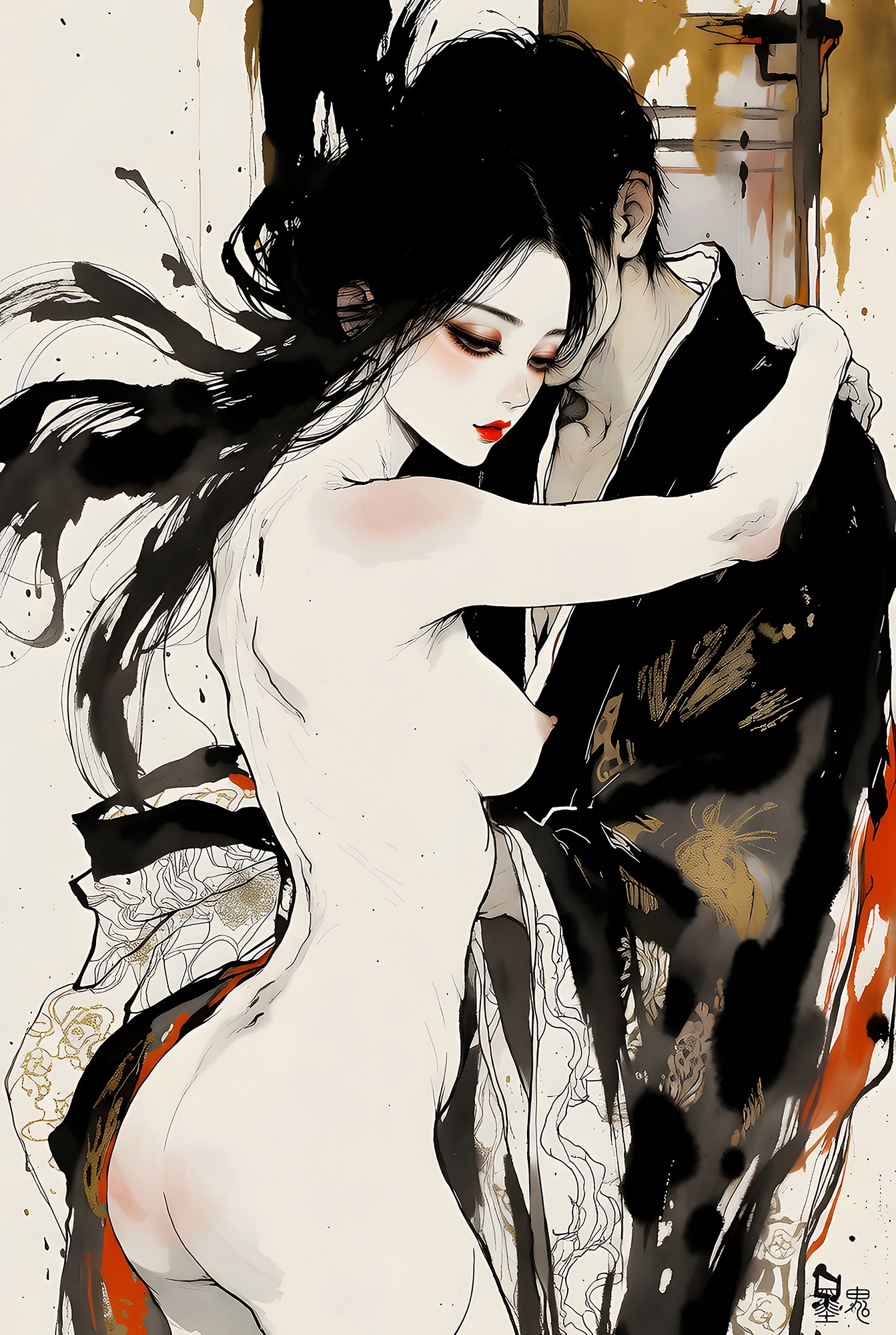 【5000px超高画質】妖艶なる紅黒の和服～乱された振袖と極上の純欲水彩CG集～