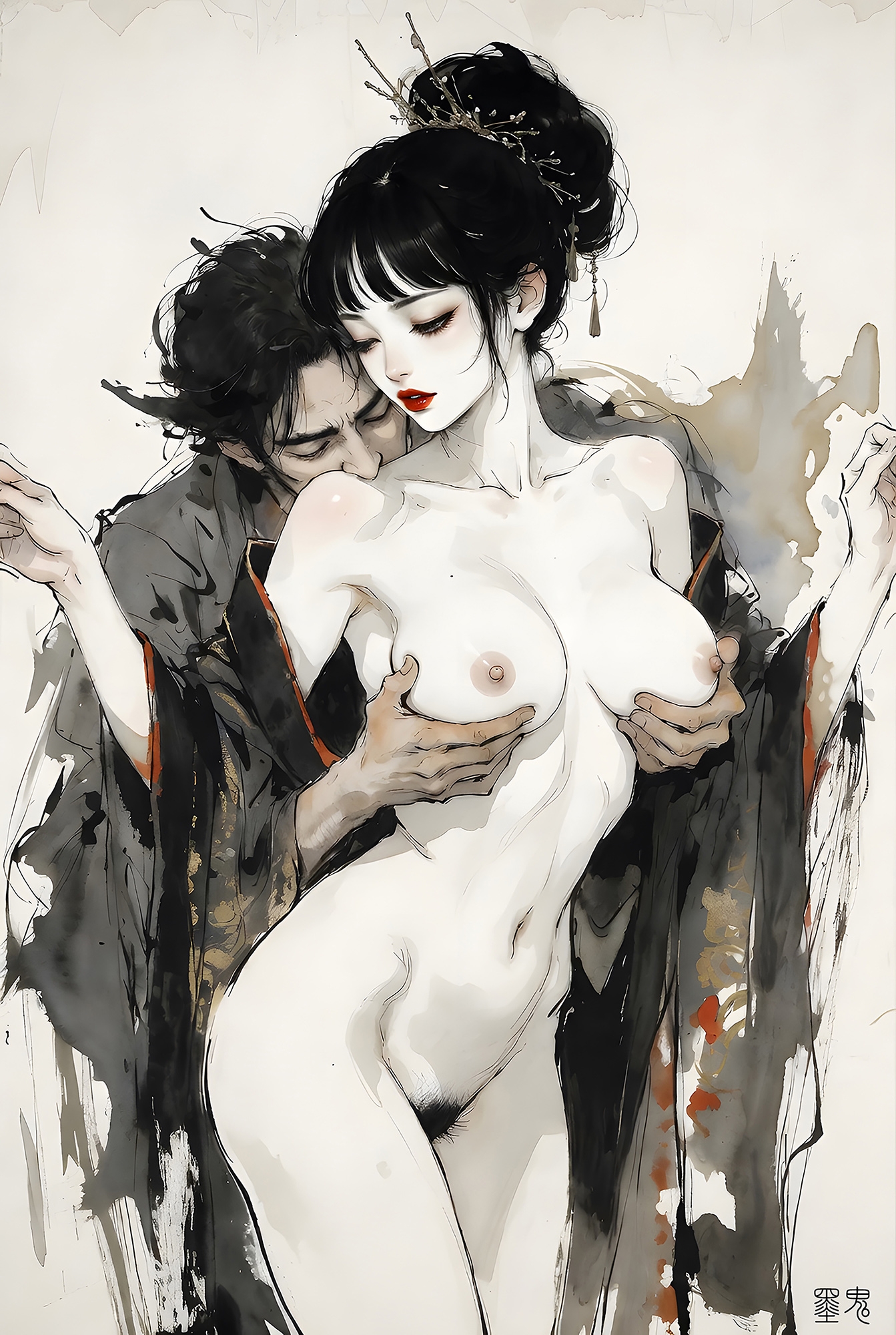 【5000px超高画質】妖艶なる紅黒の和服～乱された振袖と極上の純欲水彩CG集～