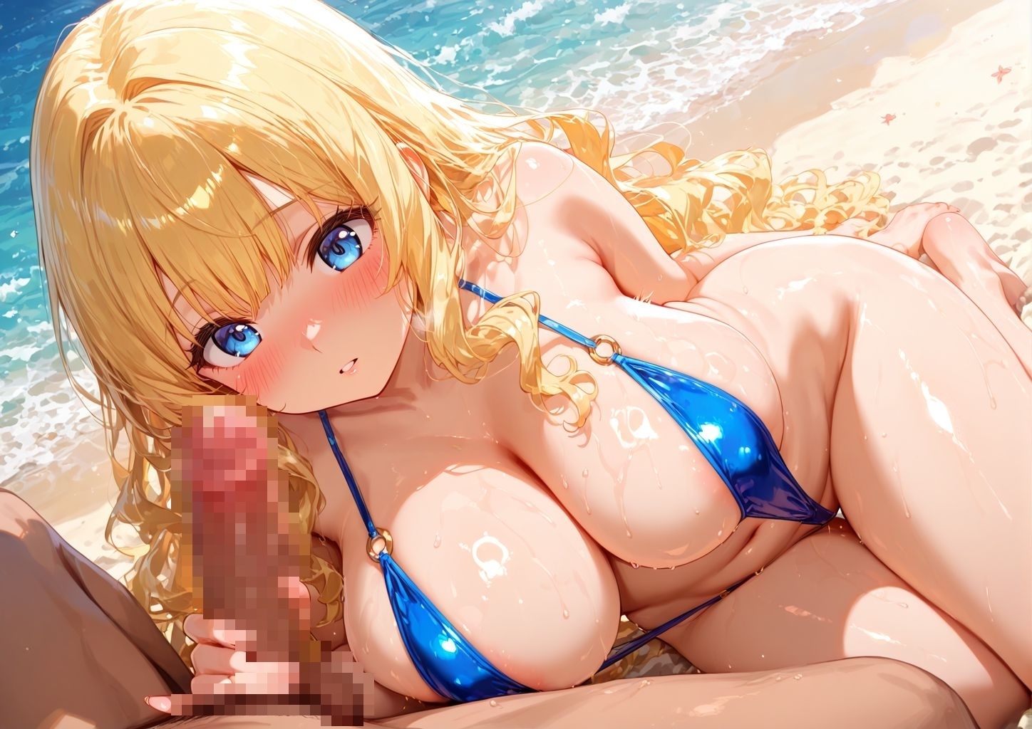 「もう。布が邪魔…」金髪爆乳のみさが自らスリングショットをずらしてチ●ポをねじ込む