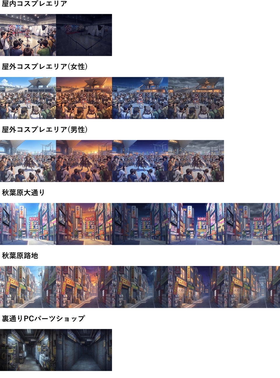 【同一画像高品質差分/79枚】オタク/サブカルチャー背景パック【昼夕夜曇差分】