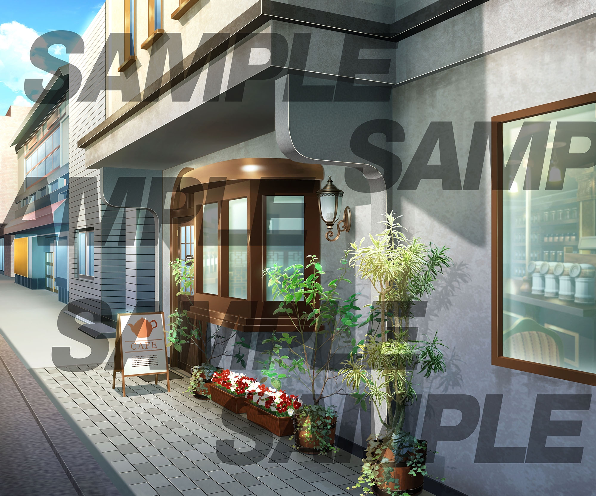 【昼・夕・夜3点差分】アンティークカフェ外観背景素材セット[6000x5000 / PSDレイヤー分離 / AI不使用] – Preview 2