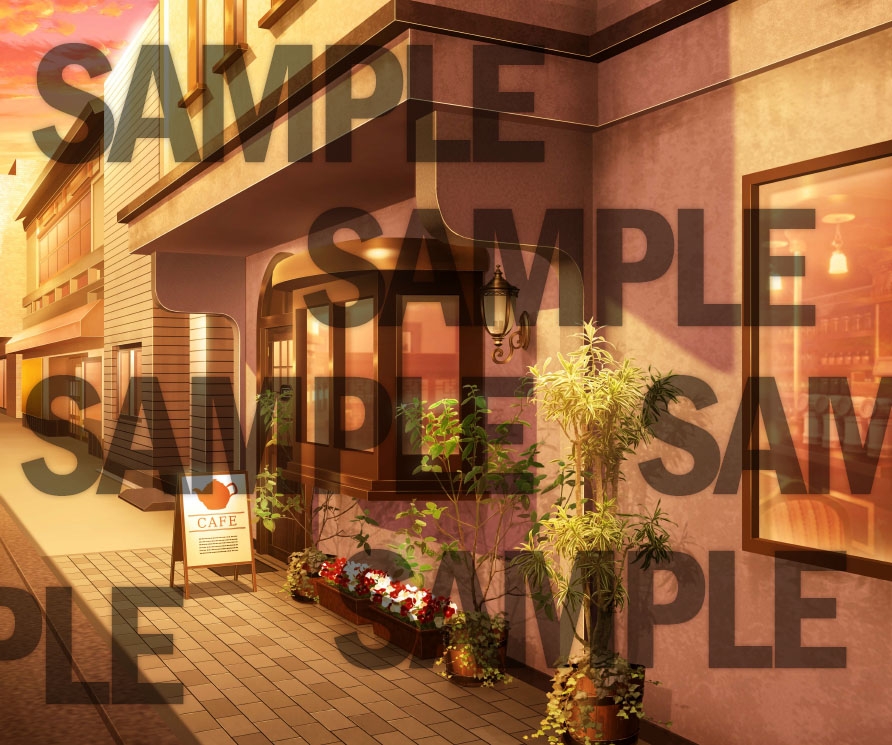 【昼・夕・夜3点差分】アンティークカフェ外観背景素材セット[6000x5000 / PSDレイヤー分離 / AI不使用] – Preview 3