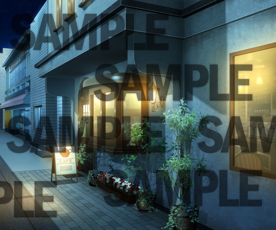 【昼・夕・夜3点差分】アンティークカフェ外観背景素材セット[6000x5000 / PSDレイヤー分離 / AI不使用] – Preview 4