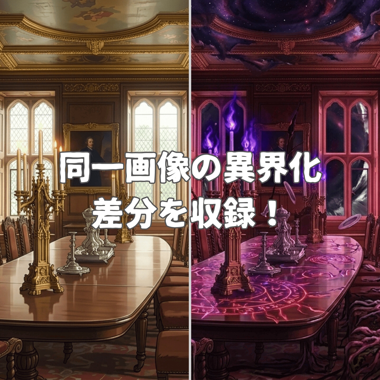 【TRPG背景素材/CoC/ゲーム素材/ココフォリア】ラブクラフト系洋館ホラー アニメ調背景100枚セット|20シーン×5差分(昼/夕/夜/雨/異界化) – Preview 3