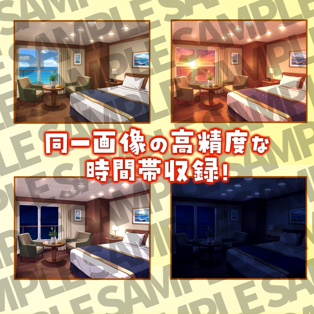 【同一画像高品質差分/126枚】豪華客船/クルーザー背景パック【昼夕夜曇差分】