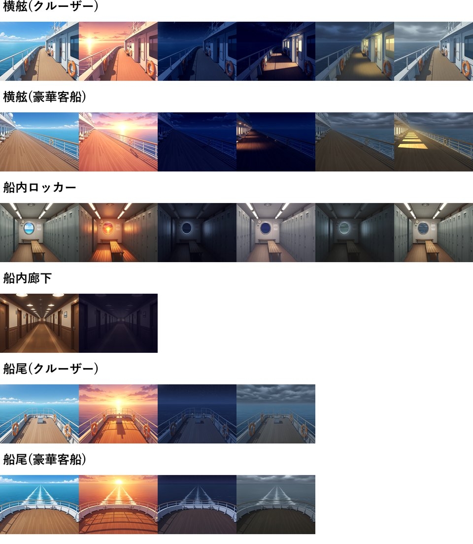 【同一画像高品質差分/126枚】豪華客船/クルーザー背景パック【昼夕夜曇差分】