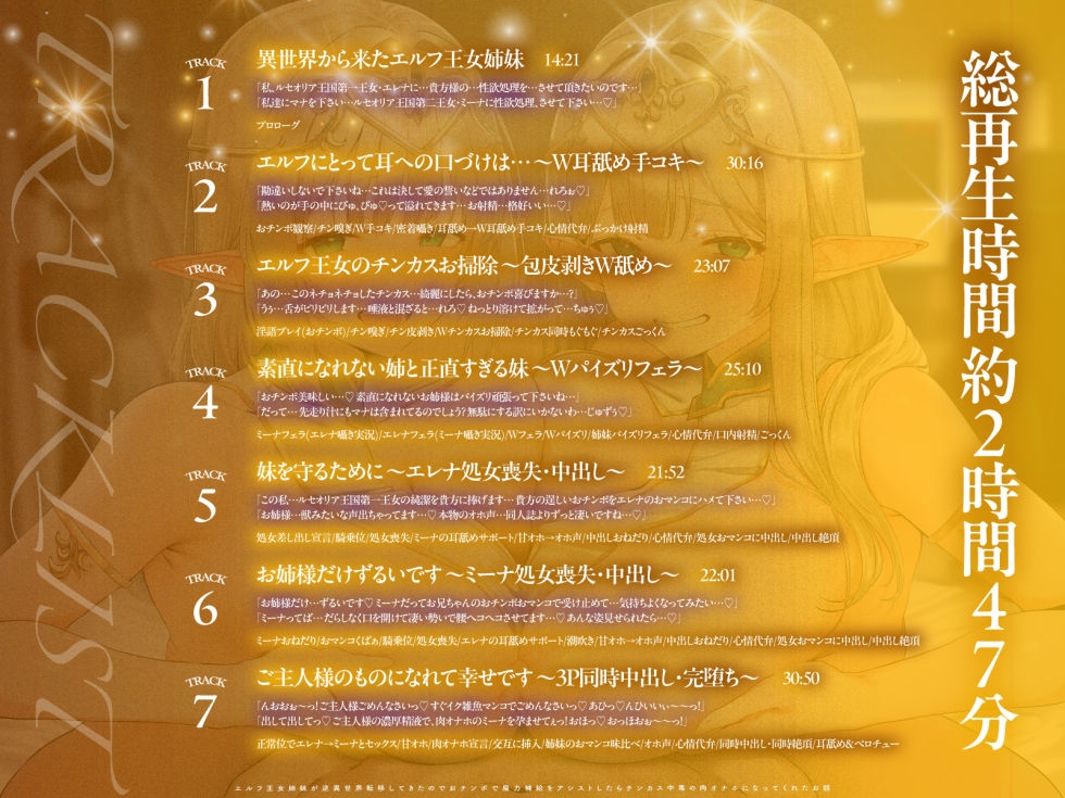 【2周年記念100円✨全編3P仕様✨2.5h超】エルフ王女姉妹が逆異世界転移してきたのでおチンポで魔力補給をアシストしたらチンカス中毒の肉オナホになってくれたお話