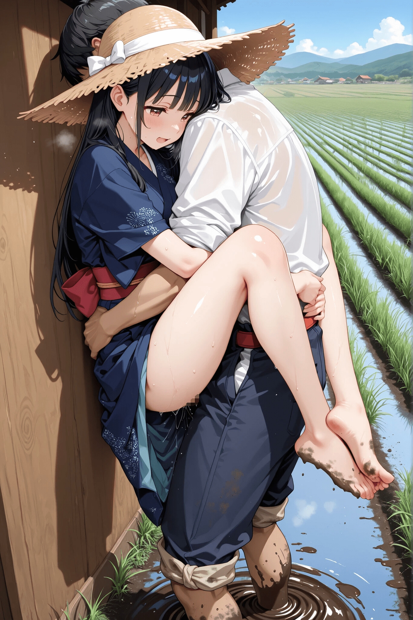 早乙女と田んぼで田植っち！ 私の湿った田んぼにあなたのたくましい苗を植え付けて！