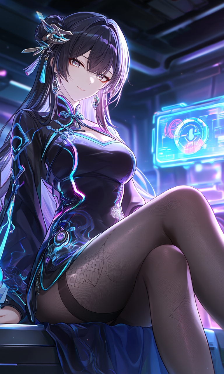 【AIイラスト集】サイバーネオチャイナ美少女〜光るネオンとサイバータイツ〜 – Preview 2