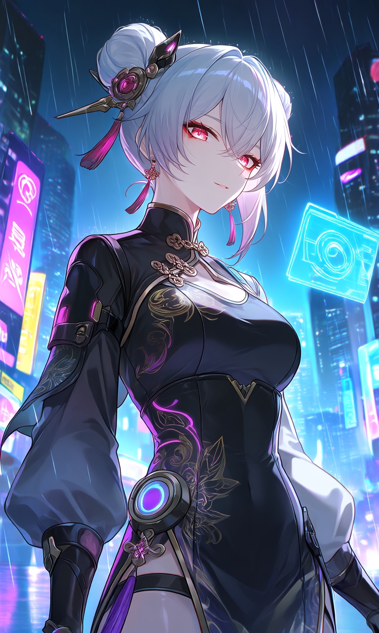 【AIイラスト集】サイバーネオチャイナ美少女〜光るネオンとサイバータイツ〜 – Preview 3
