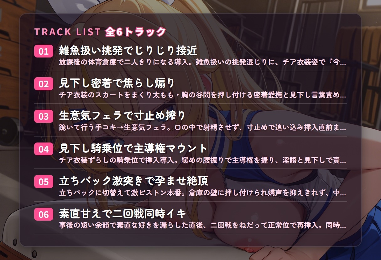 【見下し淫語×ガン突き孕ませ】生意気チアJKの雑魚扱い射精管理～放課後倉庫で見下し中出し懇願堕ち♡～(全71分)