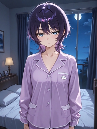 短髪紫髪の彼女と過ごす夜 ～部屋着から始まるふたりきりの時間～