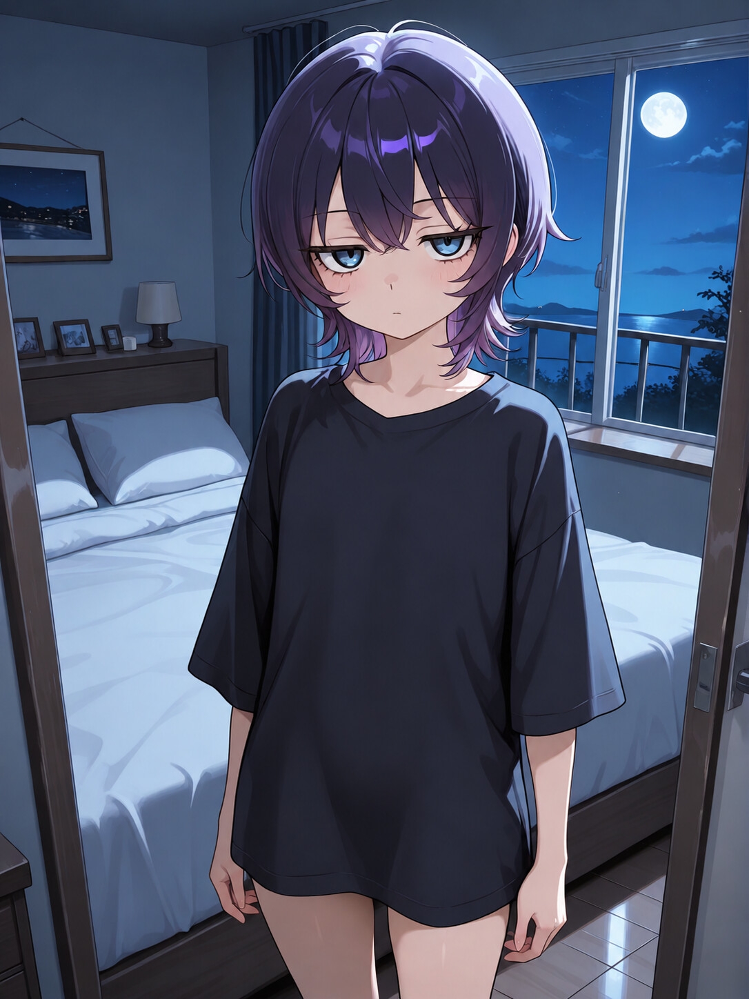 短髪紫髪の彼女と過ごす夜 ～部屋着から始まるふたりきりの時間～