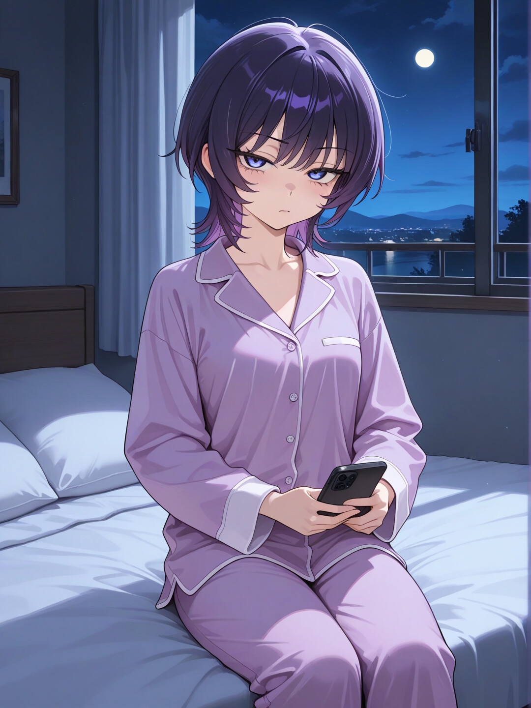 短髪紫髪の彼女と過ごす夜 ～部屋着から始まるふたりきりの時間～