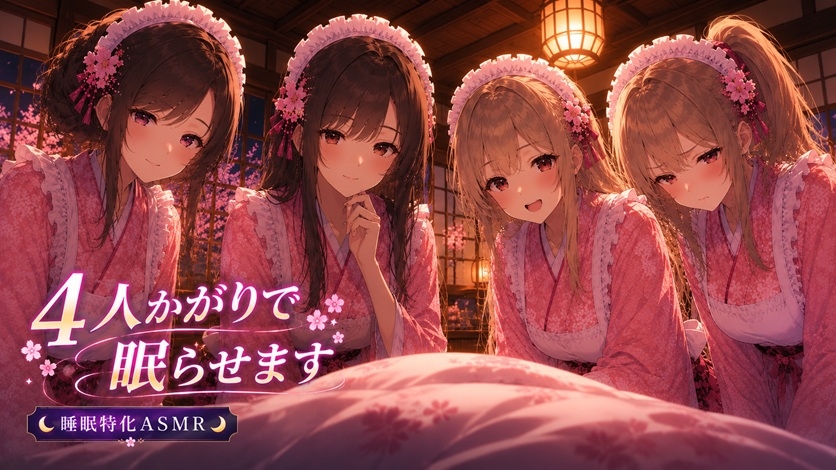 【睡眠特化ASMR】和風メイド4人かがりで眠らせます【耳かき・マッサージ】 #耳かきボイス – Preview 2