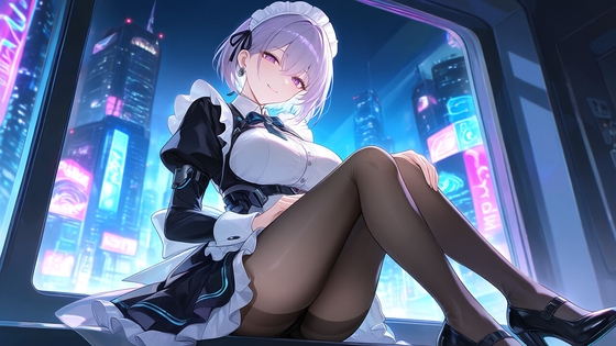 【AIイラスト集】ネオサイバー美少女〜近未来メイドと黒タイツファッション〜 – main preview