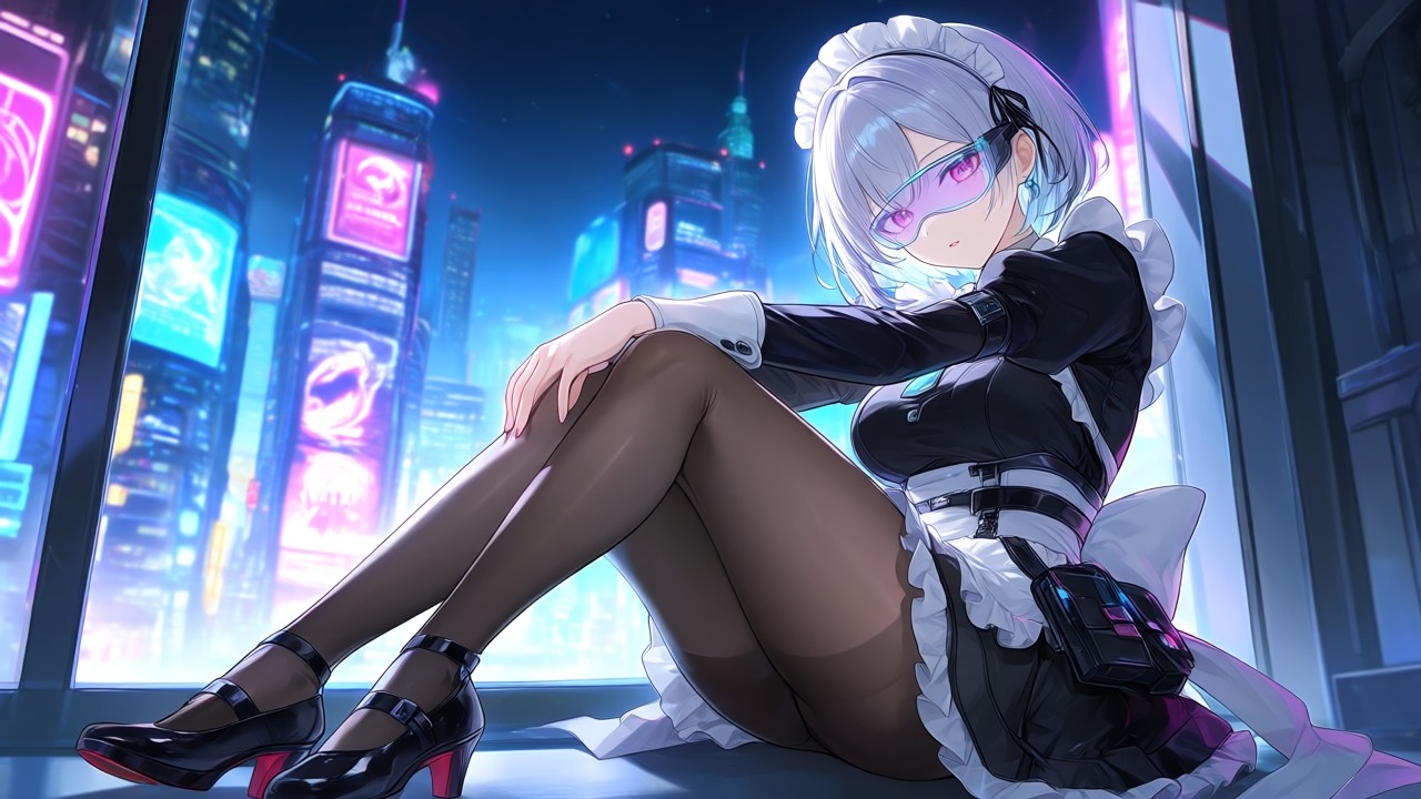 【AIイラスト集】ネオサイバー美少女〜近未来メイドと黒タイツファッション〜 – Preview 3