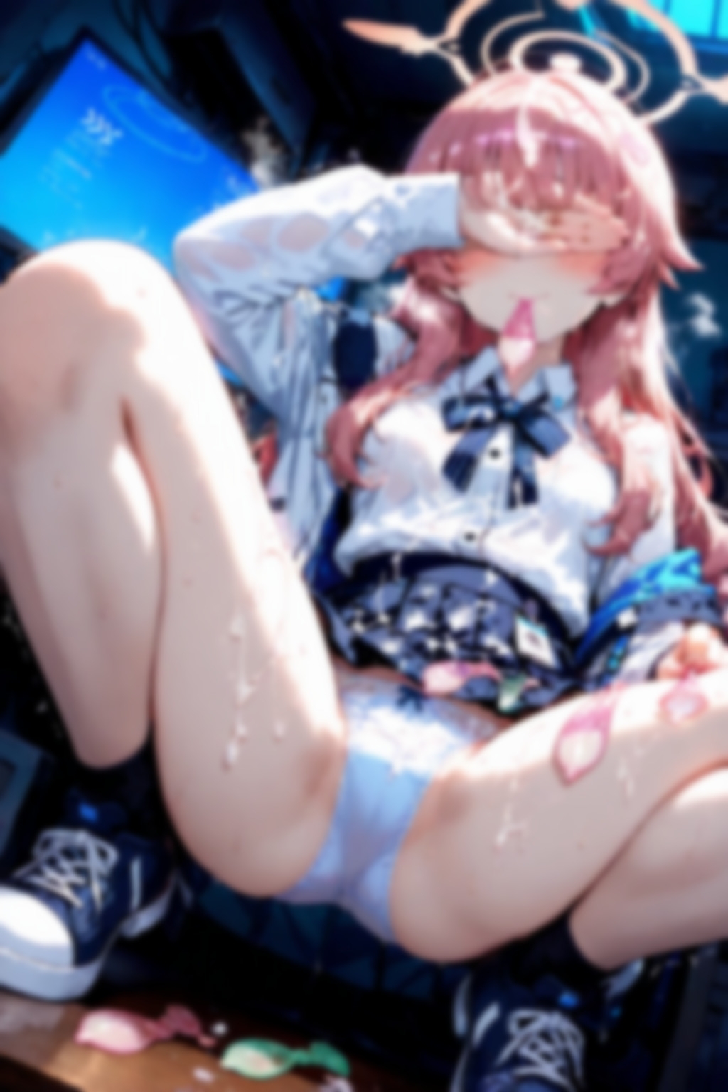 ブルアカ風のキャラがセルフ目隠しエロ蹲踞で着衣ぶっかけ使用済みゴムまみれで記念撮影 500枚 – Preview 5