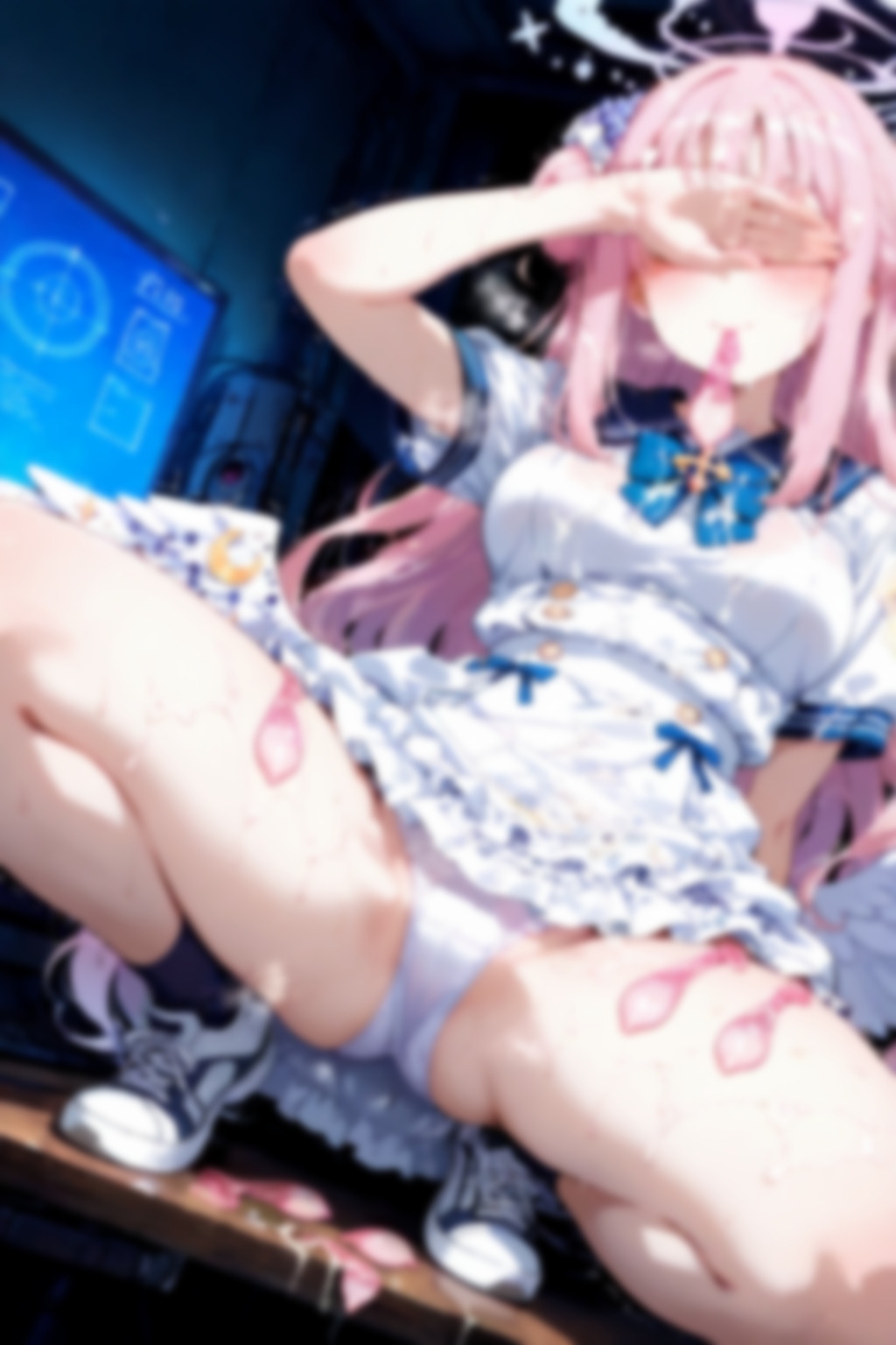 ブルアカ風のキャラがセルフ目隠しエロ蹲踞で着衣ぶっかけ使用済みゴムまみれで記念撮影 500枚 – Preview 6