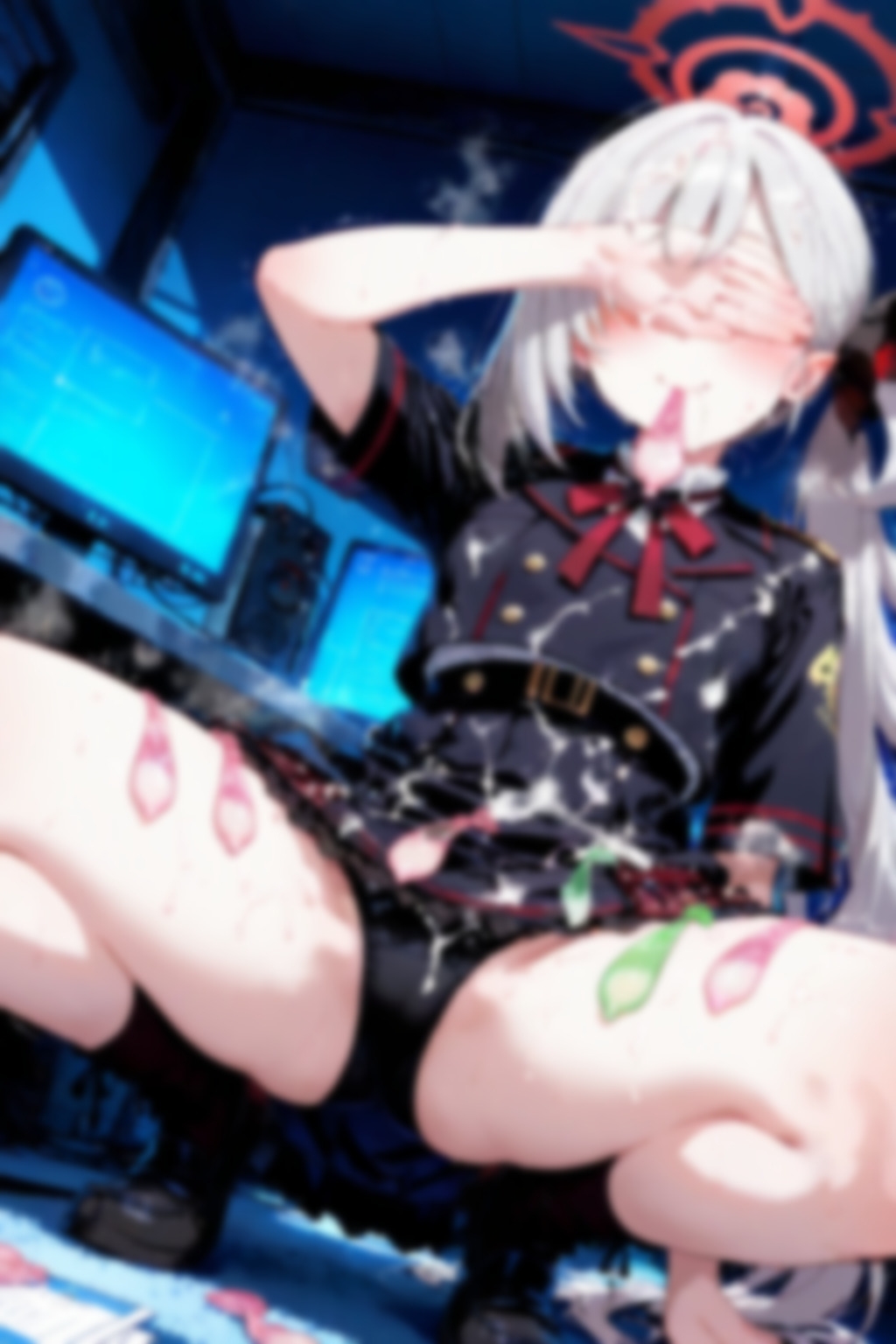 ブルアカ風のキャラがセルフ目隠しエロ蹲踞で着衣ぶっかけ使用済みゴムまみれで記念撮影 500枚 – Preview 7