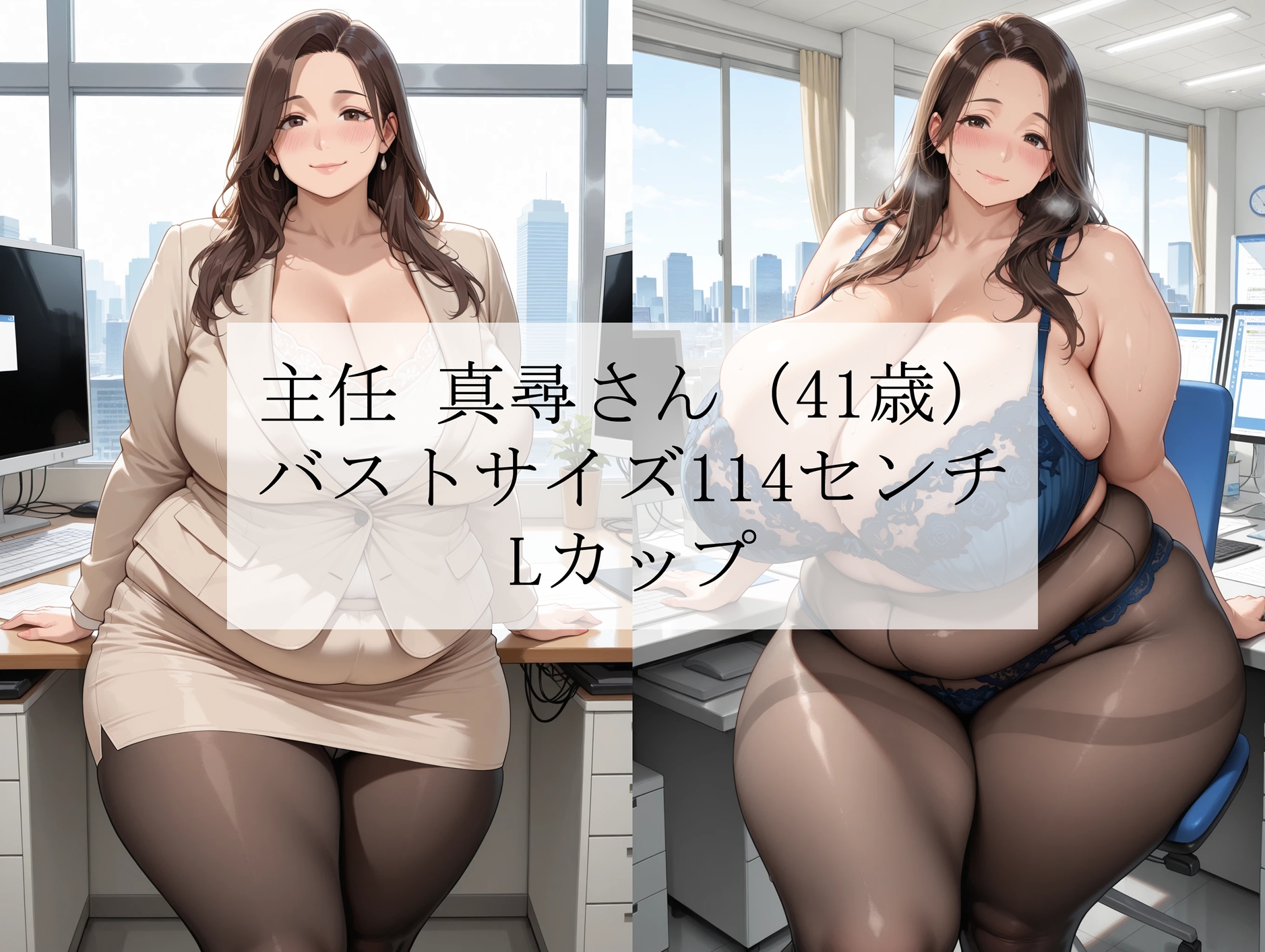 黒パンスト豊満人妻オフィスvol.1「主任真尋さん」編～仕事のご褒美は爆乳おっぱい上司と濃厚社内セックスでした～<漫画風吹き出しセリフ付CG集> – Preview 2