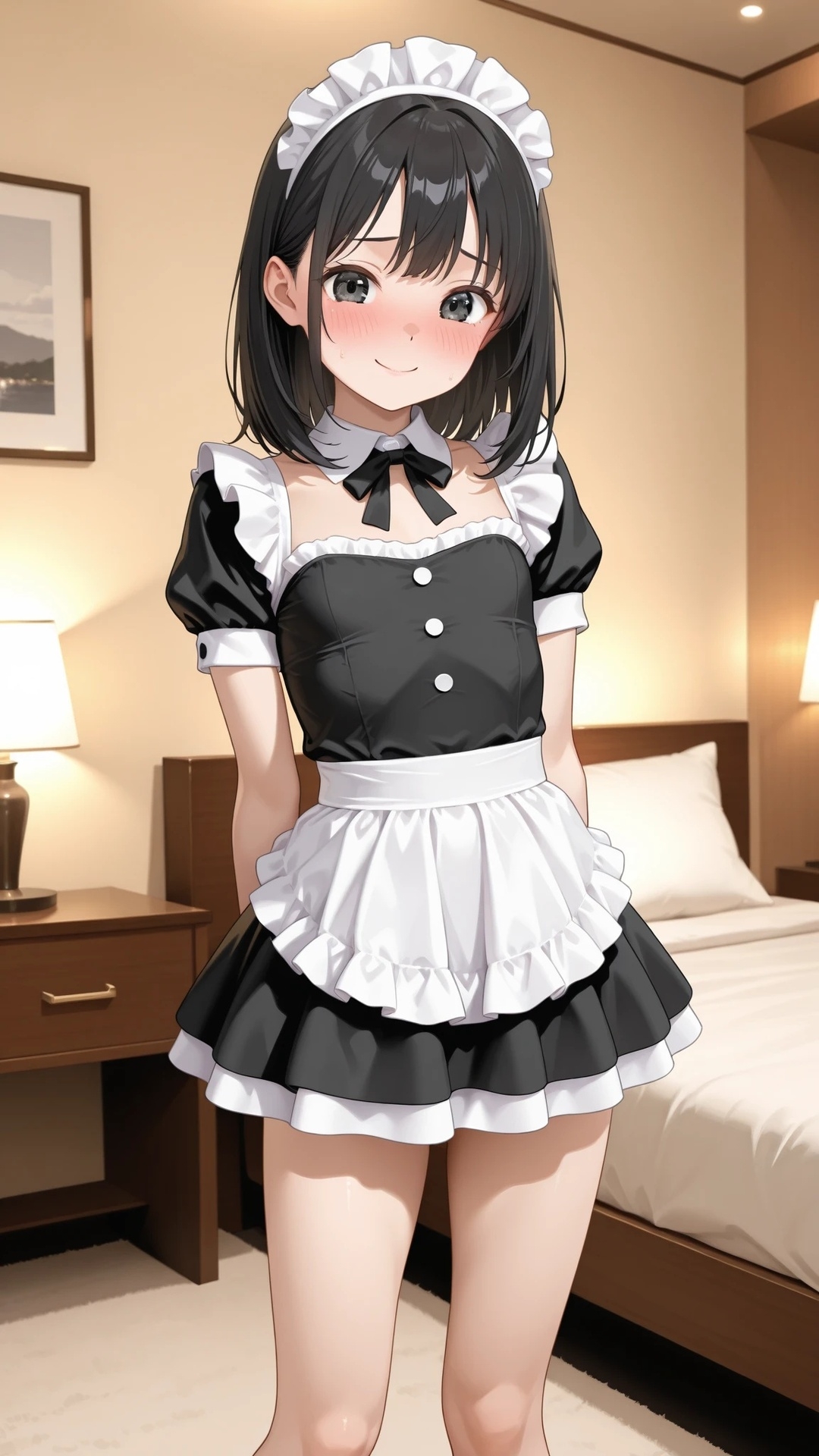 貧乳黒髪メイド美少女とラブホでエッチ
