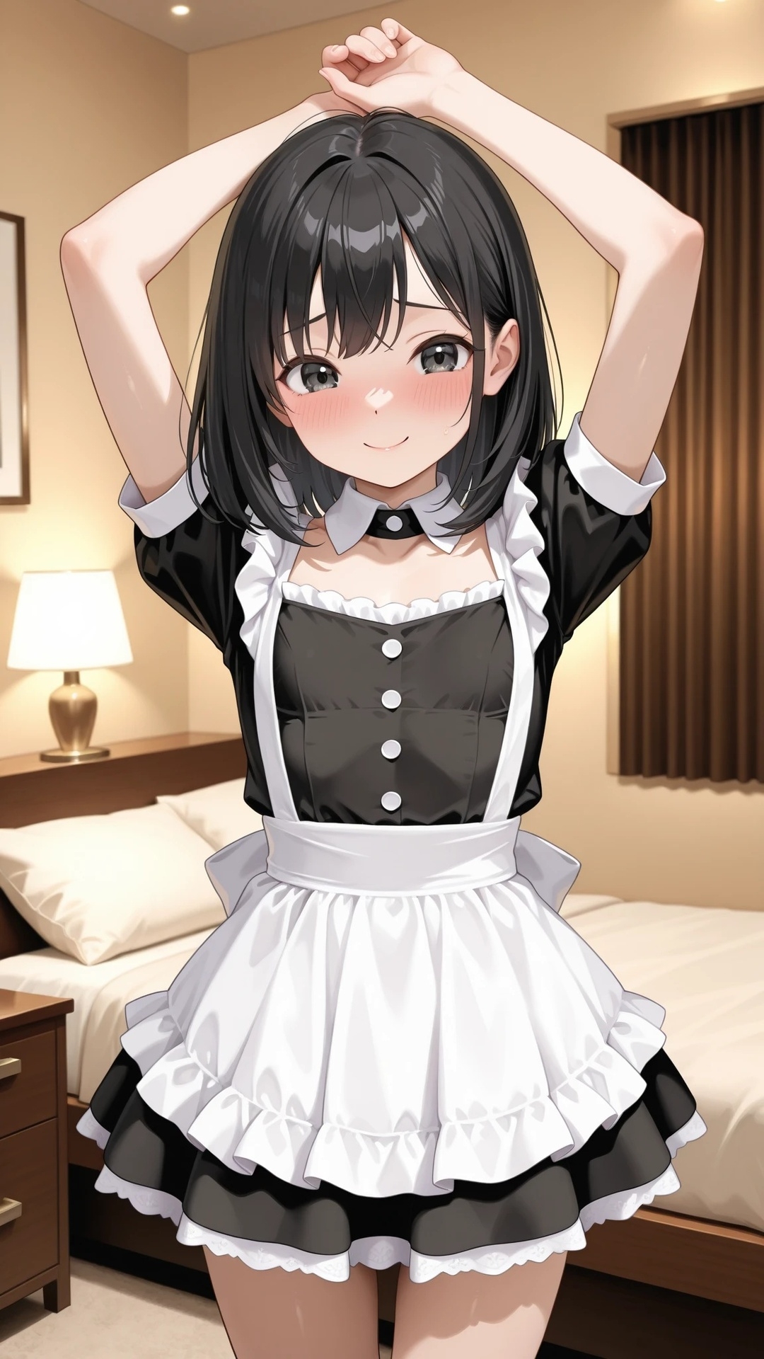 貧乳黒髪メイド美少女とラブホでエッチ