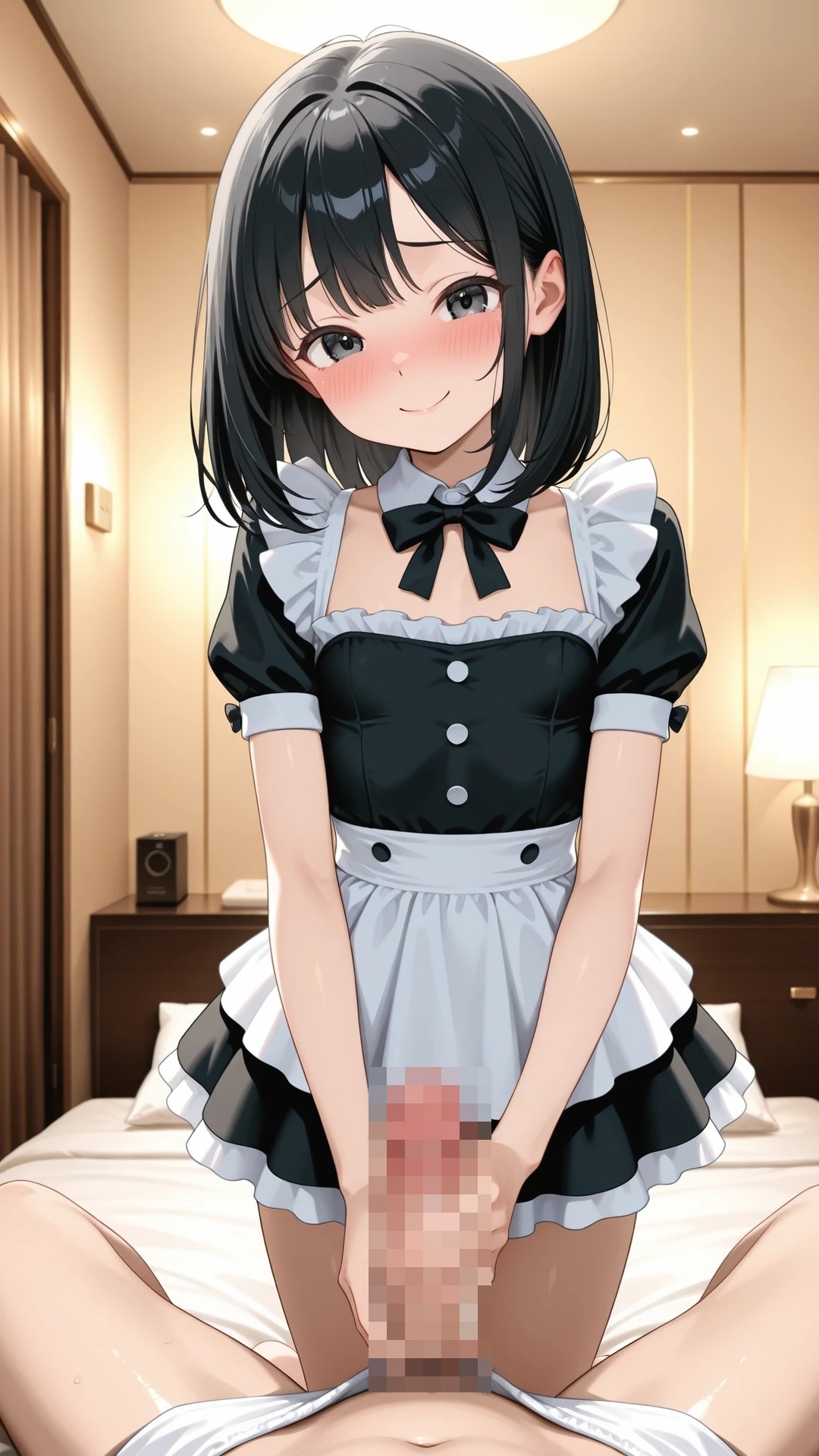 貧乳黒髪メイド美少女とラブホでエッチ