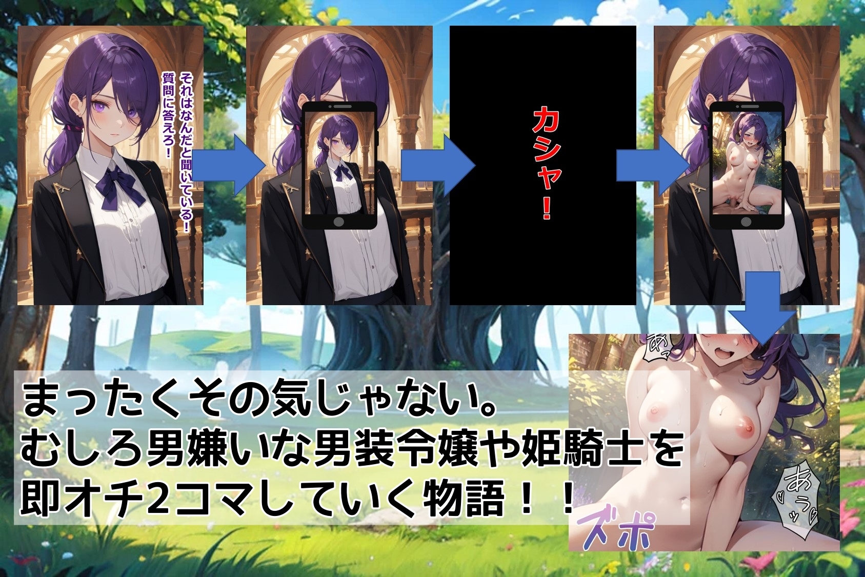 おかしなスマホアプリで異世界の「男装令嬢・騎士様」を【即オチ2コマ】させる話 – Preview 2