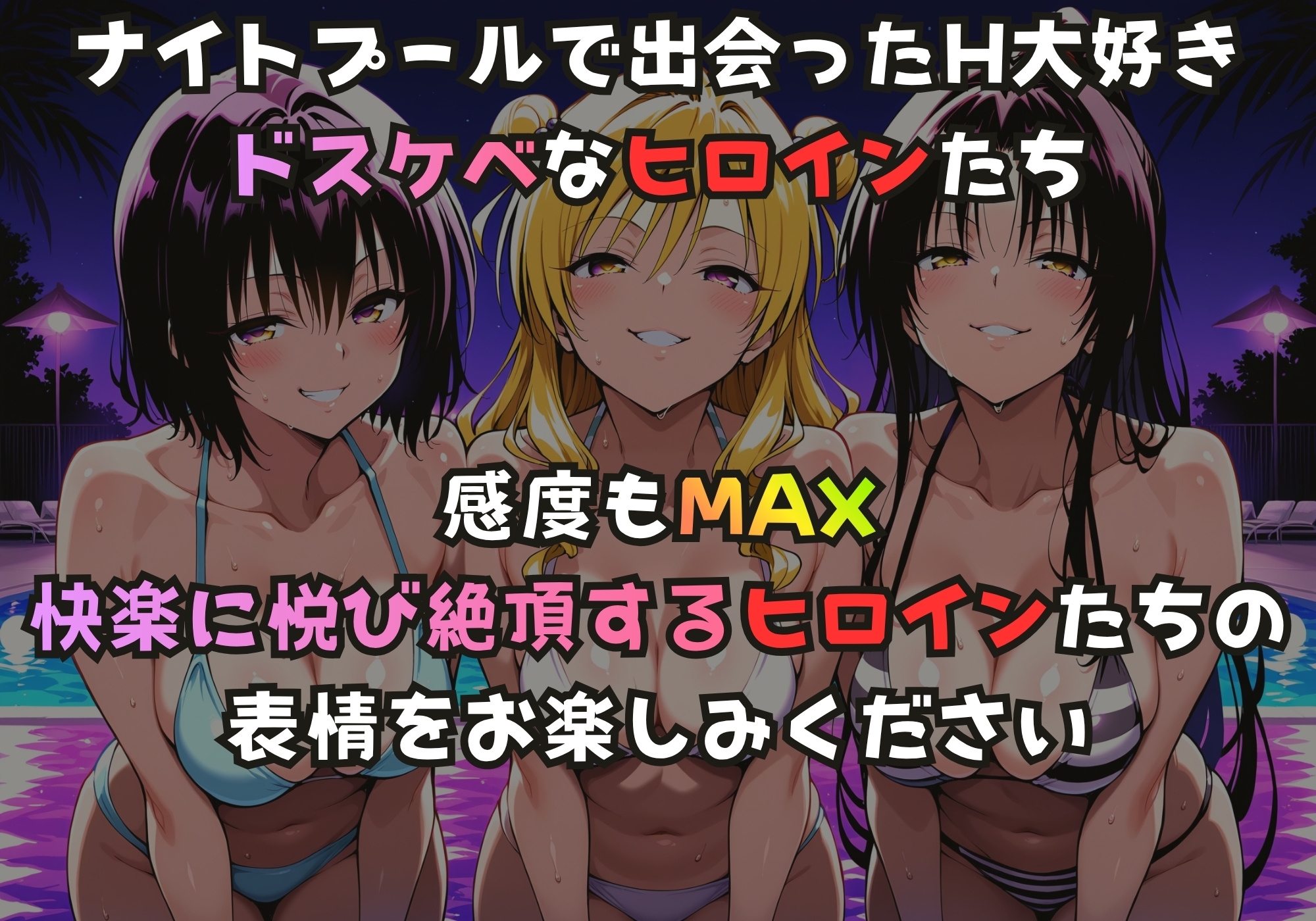 ナイトプールでガンギマるドスケベヒロイン 霧崎〇子&天条院〇姫&九条〇 – Preview 2