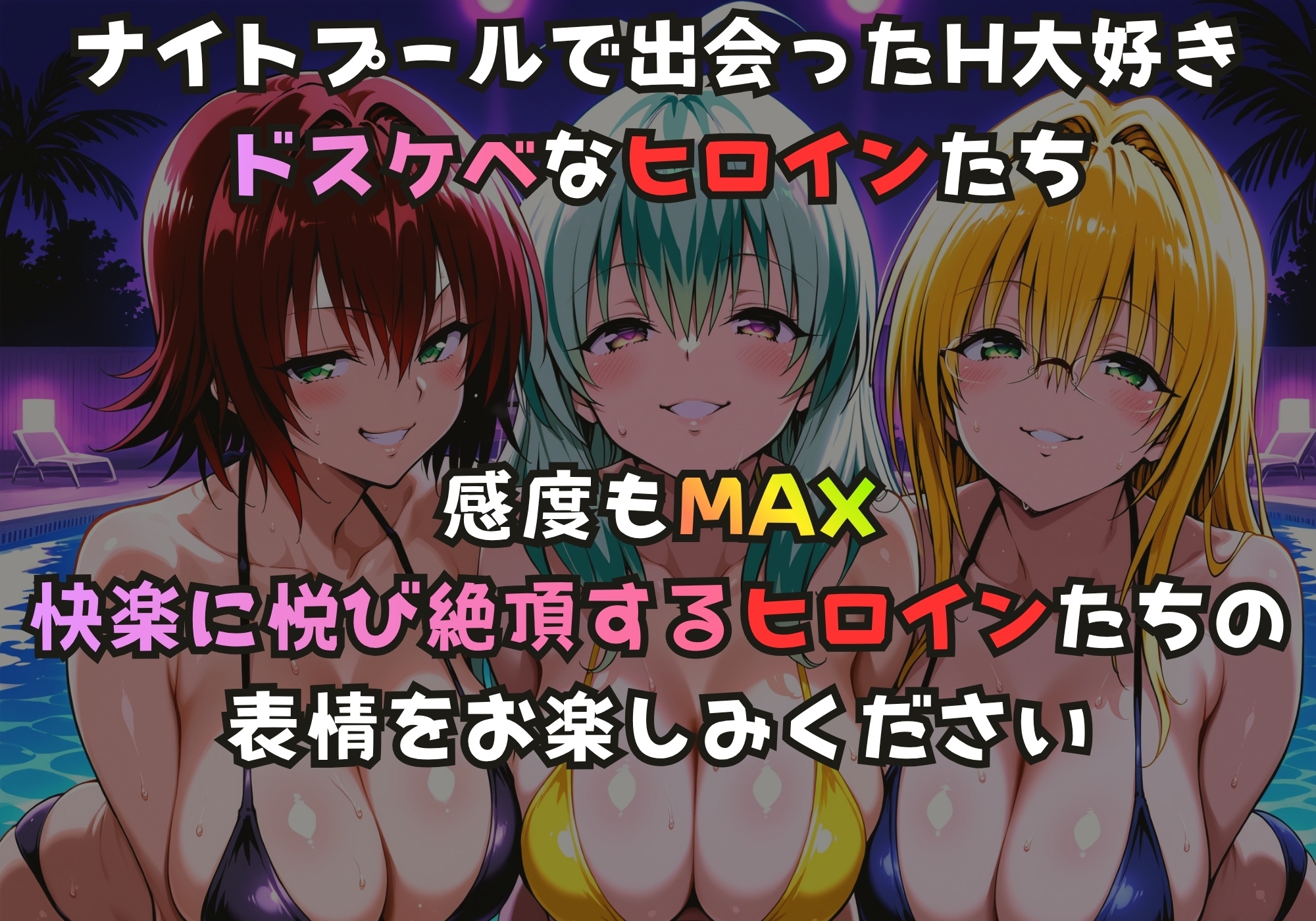 ナイトプールでガンギマるドスケベヒロイン 御門〇子&ル〇&ティア〇ユ – Preview 2