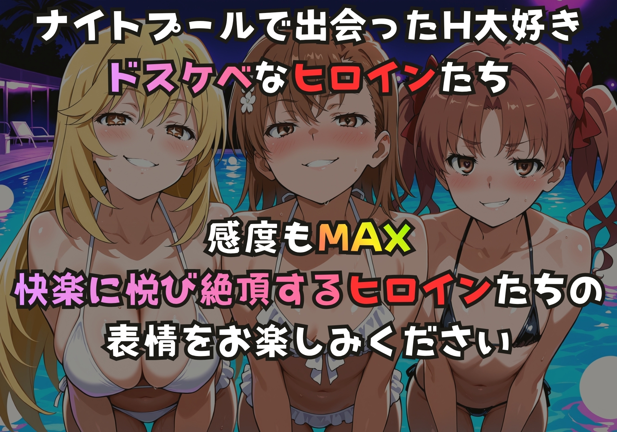 ナイトプールでガンギマるドスケベヒロイン食蜂〇折&御坂〇琴&白井〇子 – Preview 2