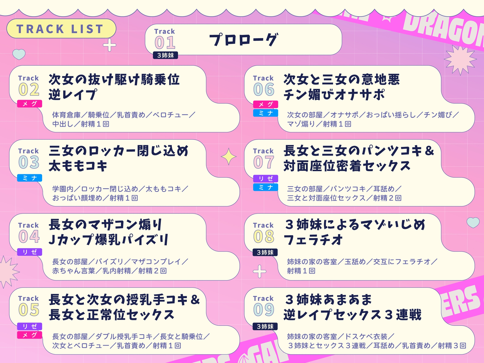 【3時間超え】ドラゴン娘3姉妹ギャルの愛の巣づくり♡~長身貴族ドラゴン娘3姉妹ギャルのマゾオス捕食えっち~【オホ声逆レ〇プ】