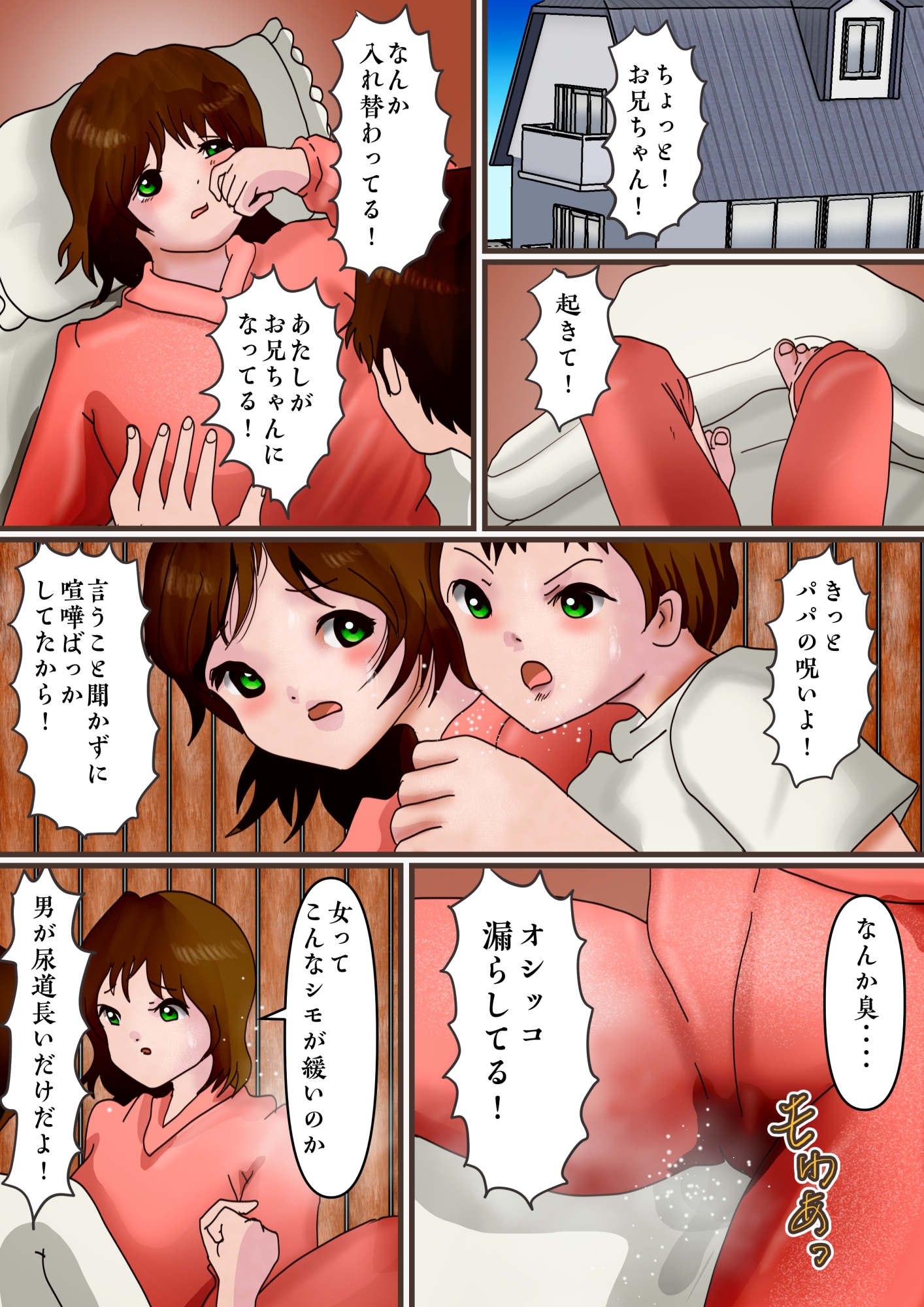 仲が悪すぎて呪いで体が入れ替わった兄妹が、イクたびにおっぱいとアソコが膨らみまくる話 – Preview 2
