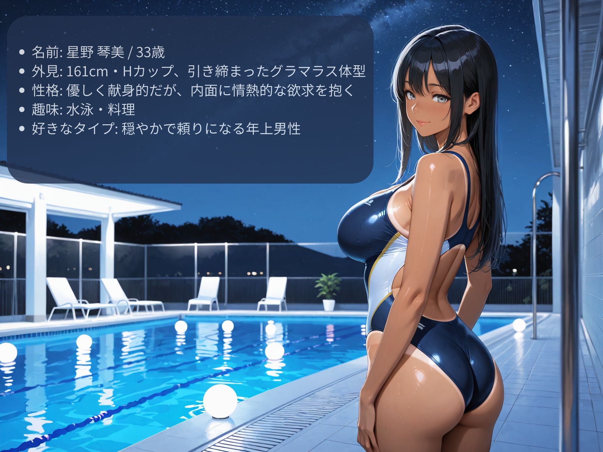押しに弱い巨乳人妻インストラクターをナイトプールでハメまくる！