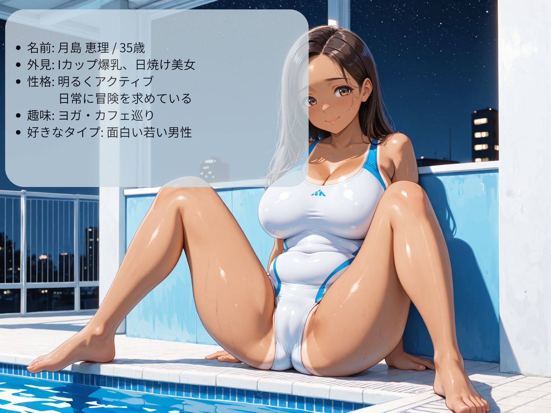 押しに弱い巨乳人妻インストラクターをナイトプールでハメまくる！