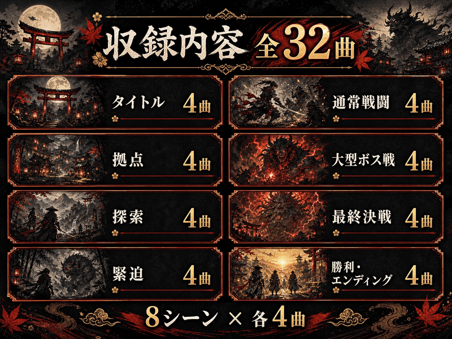 和風アクションRPGゲーム向けBGM素材集|和楽器・オーケストラ全32曲