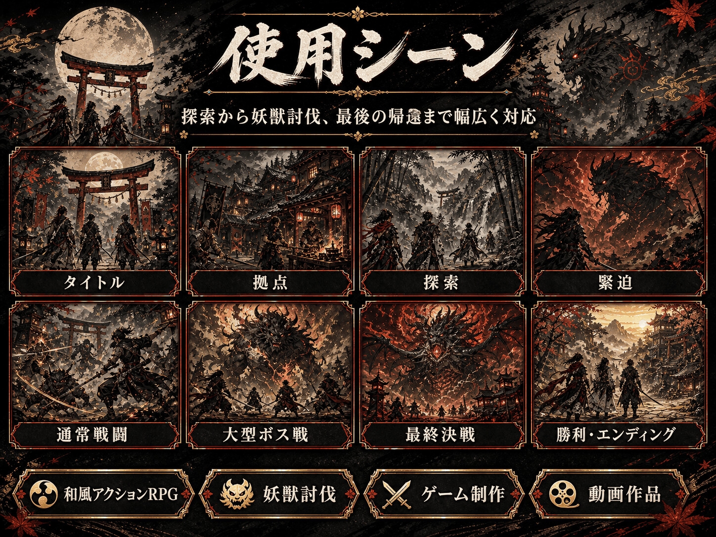 和風アクションRPGゲーム向けBGM素材集|和楽器・オーケストラ全32曲