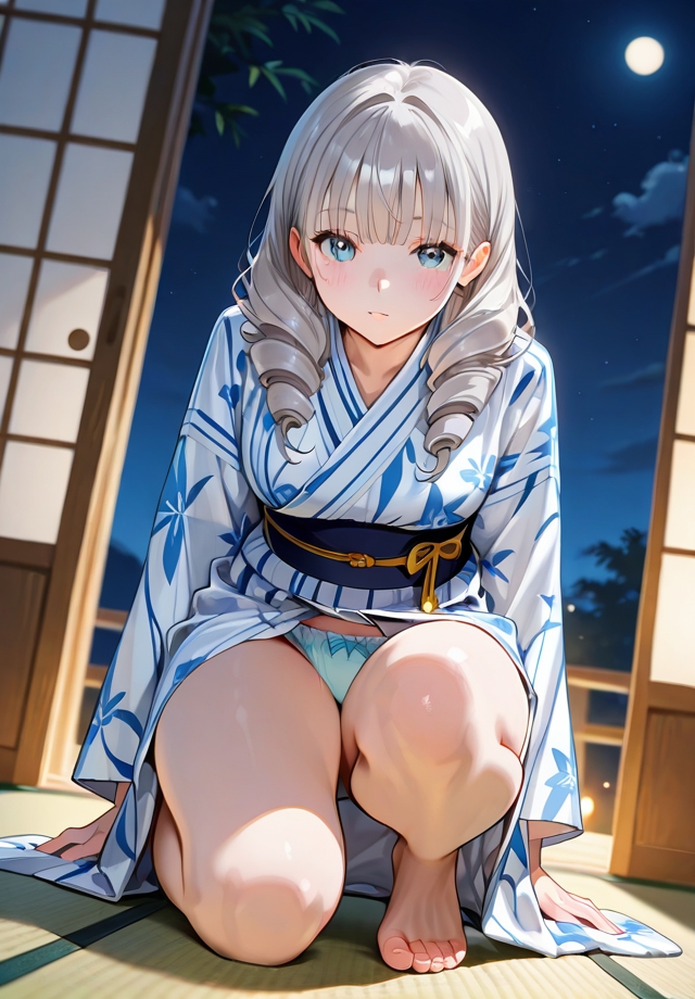 夏夜の浴衣から覗く下着