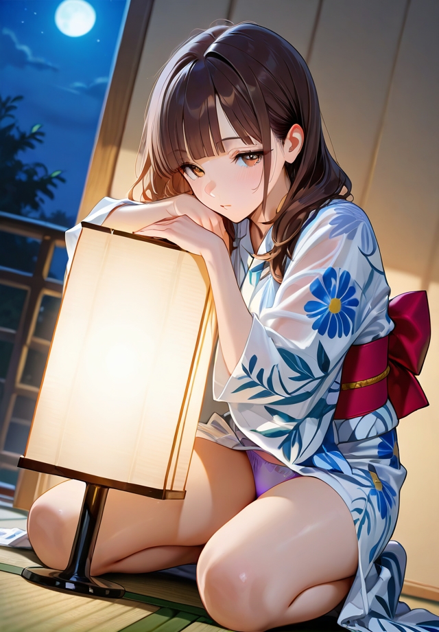 夏夜の浴衣から覗く下着