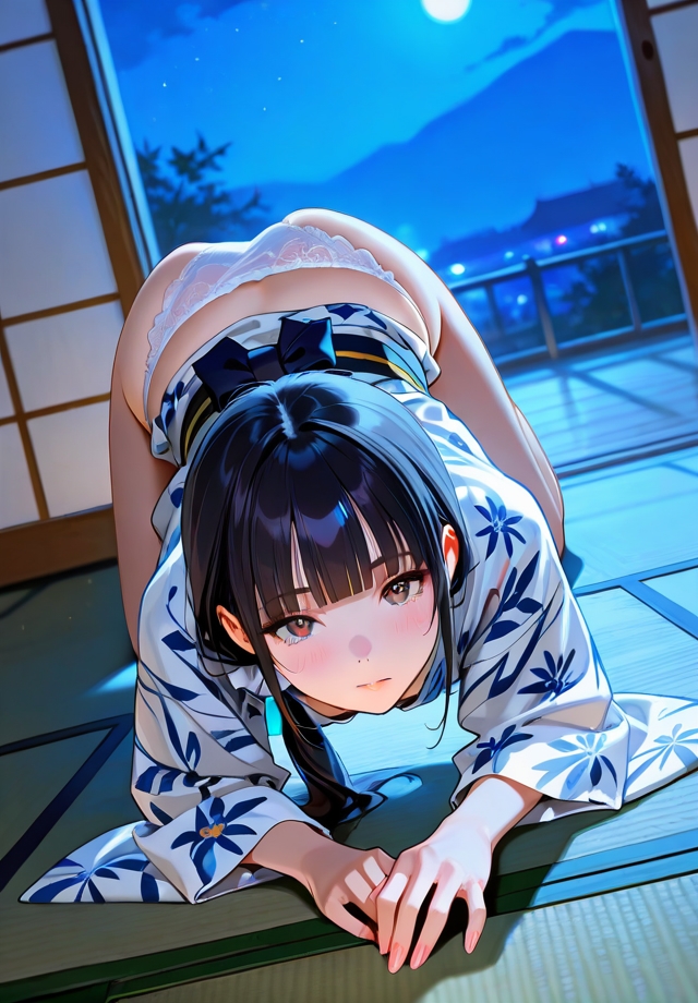 夏夜の浴衣から覗く下着