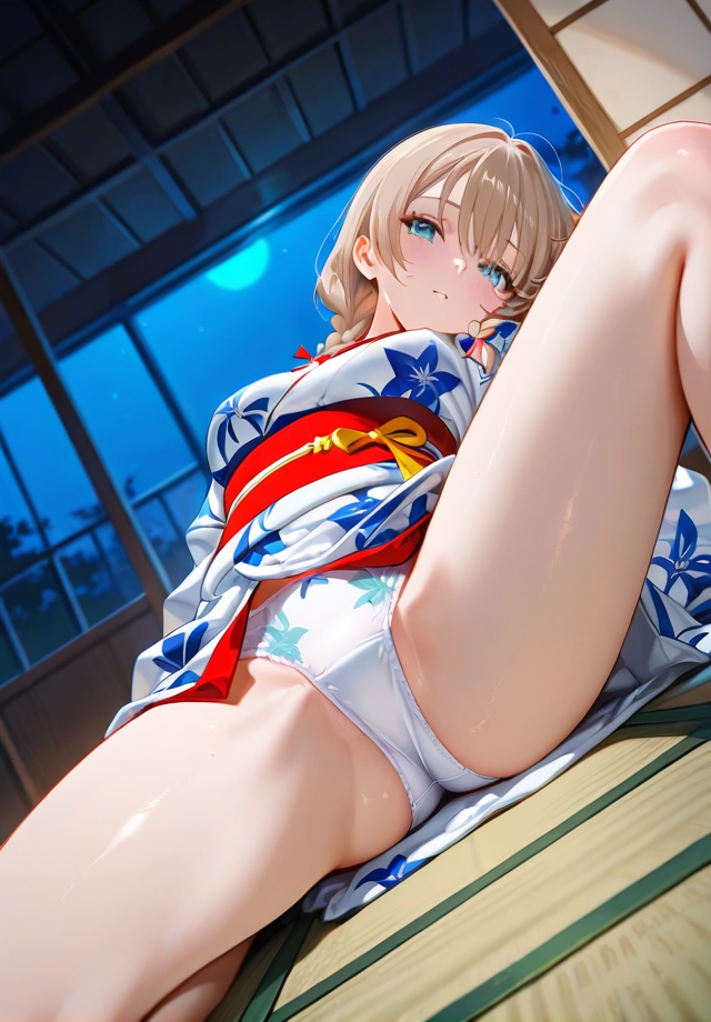 夏夜の浴衣から覗く下着