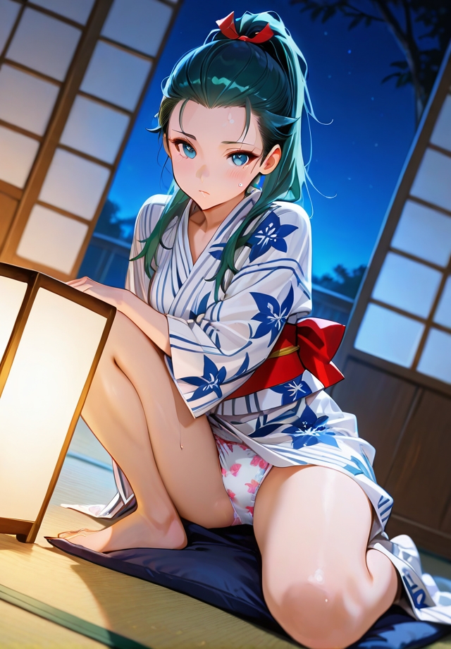 夏夜の浴衣から覗く下着